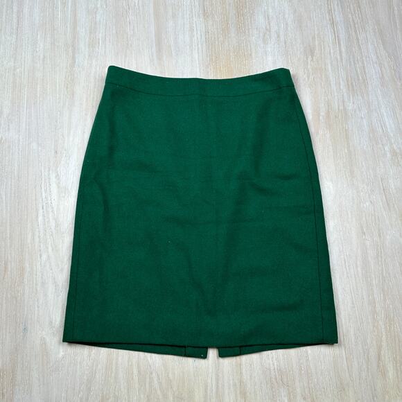 J Crew Solid Green Lined Double Serge Wool The Pencil Classic Career Skirt 4 - Picture 1 of 12